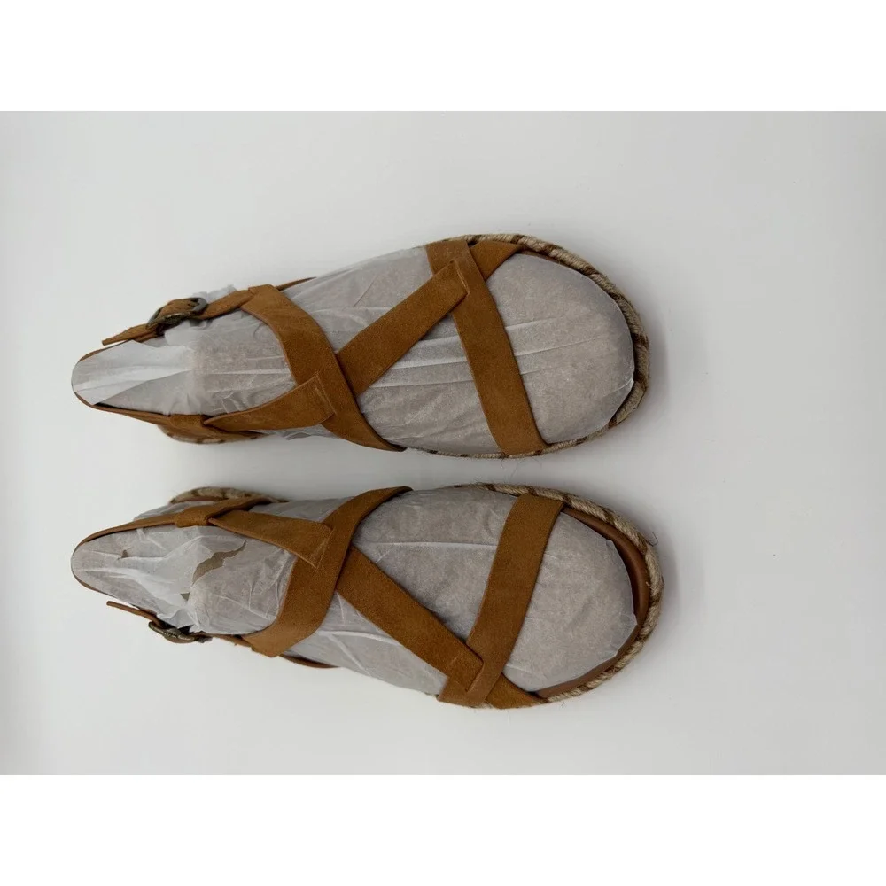 Zodiac Coast Chestnut Suede Espadrille Sandals Strappy Buckle Flat‎ 11M NEW